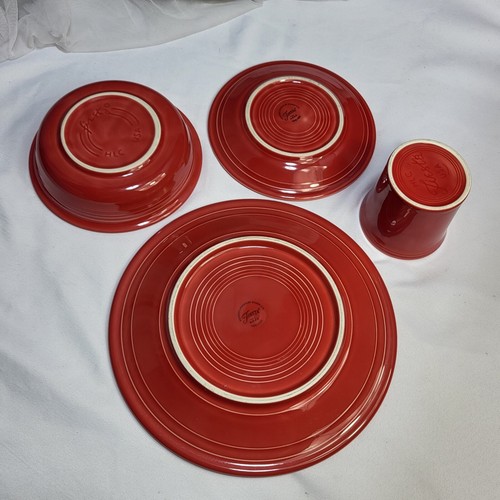 Fiesta Ware 4 pc Place Set Scarlet Red Dinner Plate, Salad Dish, Bowl, Java Mug - Picture 3 of 9
