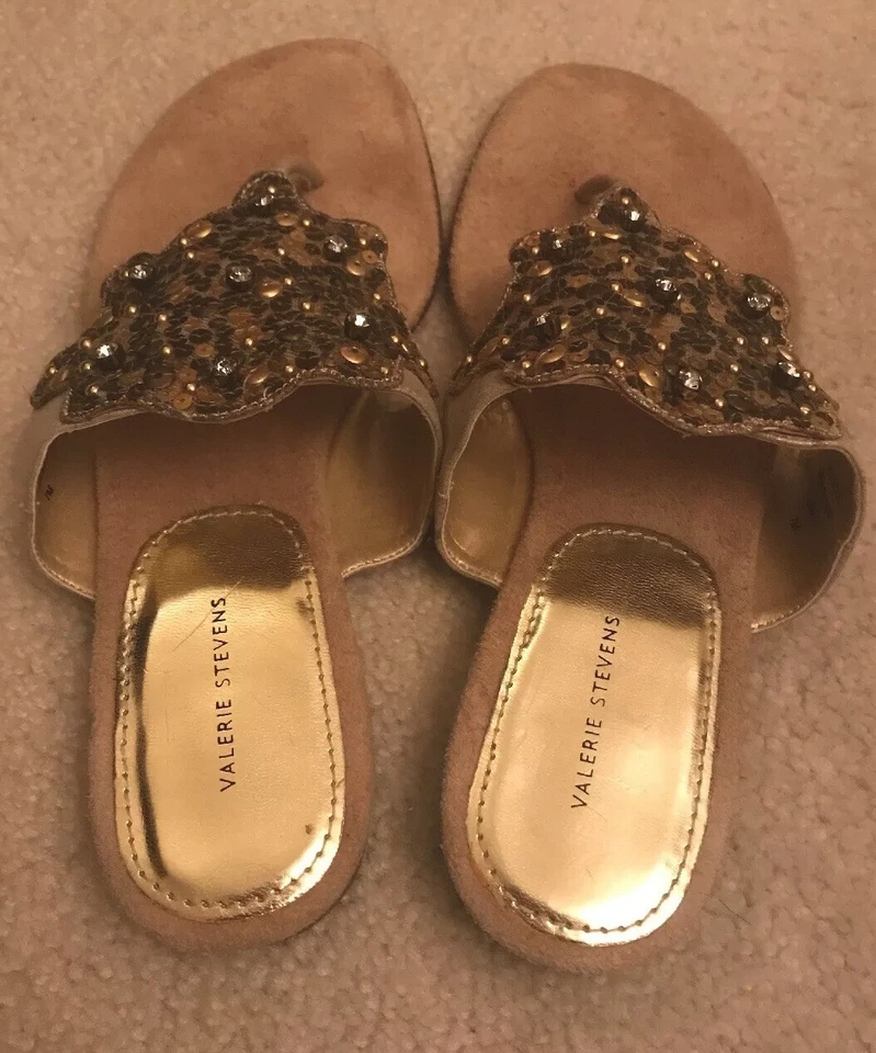 Valerie Stevens 女式天鹅金凉鞋 - 珠宝图案拖鞋,尺寸 7 M — 第 2/4 张图片