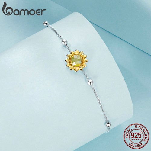Bamoer Real 925 Sterling Silver Sunflower CZ Bracelet Chain Women Gifts Jewelry - Picture 9 of 16