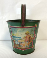 Very Early Ohio Art Tin Lithograph Sand Pail Featuring Girl Beach F5-61