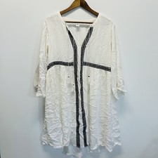 Old Navy Women’s Large Boho White Swing Dress 3/4 Sleeve Tassels Lined