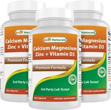 3 Pack Best Naturals Calcium Magnesium Zinc with Vitamin D3, 300 Tablets