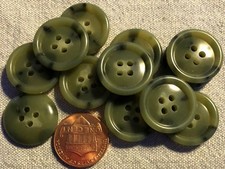 12 Muted Green Shiny Plastic Buttons 3/4" 19mm 4-hole Sew-through  8899