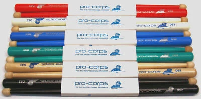 Pro-Corps DS2 Marching Snare Drum Stick in Natural Red White Blue Green or Black