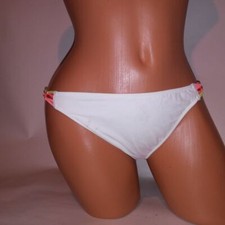 Victoria Secret Swim Bikini Bottom Large White Knotted Colorful Sides Solid New