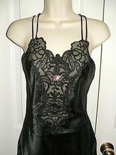 New in pkg corina BLACK SATIN LACE BODICE NIGHT GOWN made in usa SMALL