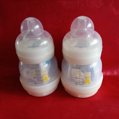 Lot of 2 MAM Easy Start Anti Colic Bottles 4.5 oz with Starter Pacifiers