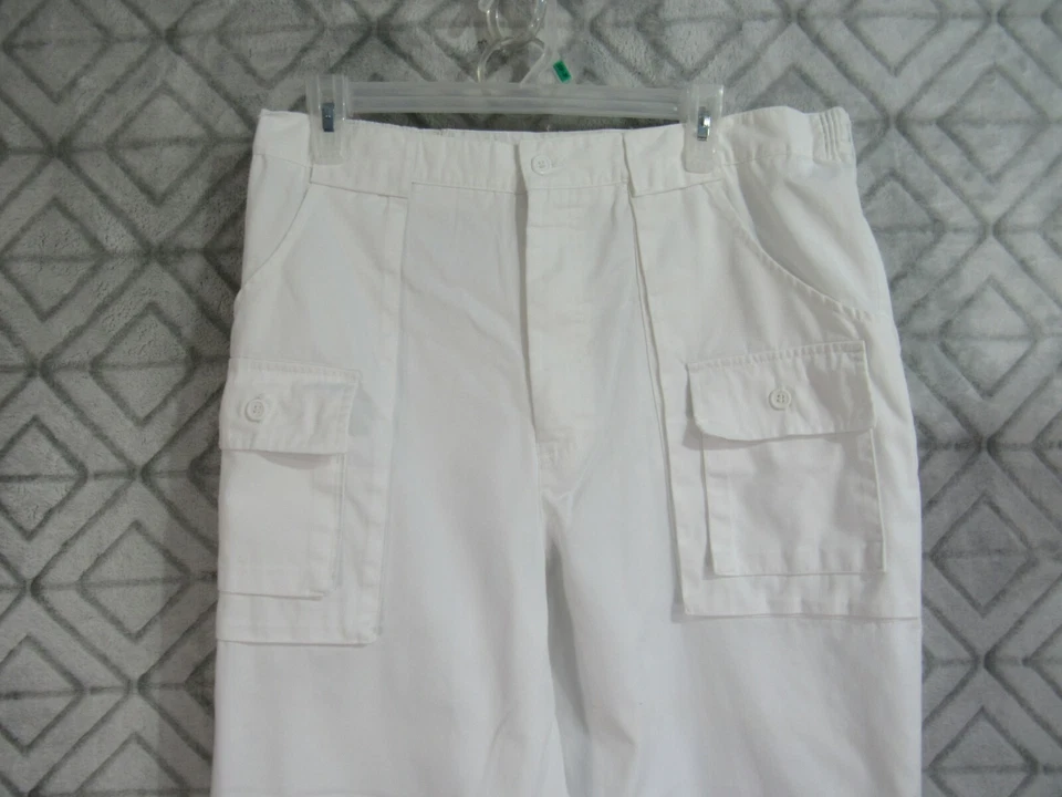 Pantalones Médicos Landau Talla M Blanco Parte Elástica Cintura Botón Cremallera Paquetes Carrera Foto 2 de 4