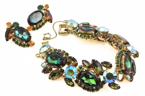 Superb JULIANA DE Delizza Elster Heliotrope Green Fall Bracelet Earrings Set - Picture 3 of 13