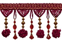 Burgunder Rot Gold 4 Zoll Perlen Quasten Fransen Crimson Gold [Je Yard]