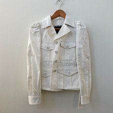 MARC JACOBS White Cropped Jean Jacket Womens Small Denim Puffed Belted Utility