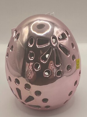 PINK LED LIGHTED 5.5'' SHINY PINK  CERAMIC EASTER EGG  BUTTERFLY CUTOUTS