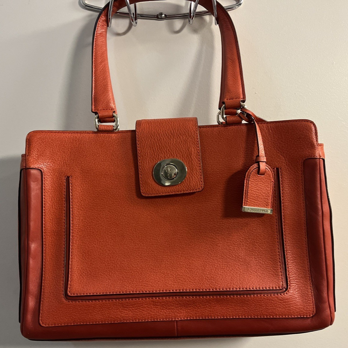 Cole Haan Logo Button Structured Orange Tote - image 1