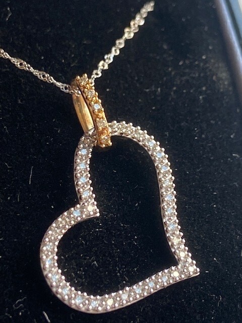 Gold and Diamond Heart Necklace , 1/3 Carat of Diamonds and 10K Solid Gold