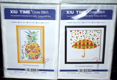 XIU TIME Cross Stitch Kits (2) J371 Umbrellas J375 Pineapple Cotton Floss Needle