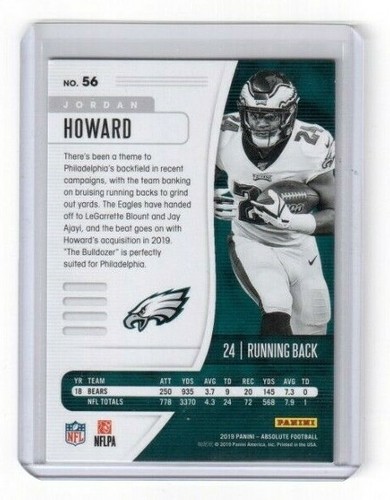NFL 2019 Panini Absolute Red Squares Parallel Card # 56 Jordan Howard Eagles - Foto 2 di 2