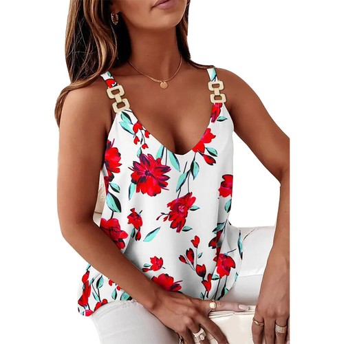 Canotta canotta blusa camicetta senza maniche moda stampata vacanza casual - Foto 10 di 16