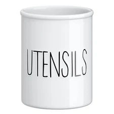 Ceramic Farmhouse Utensil Holder, Large Rustic Kitchen Countertop Crock for Spoo