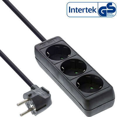 InLine  Steckdosenleiste, 3-fach Schutzkontakt, 3m, schwarz