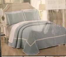 CHIC HOME DESIGN AQUA BIRMINGHAM KING QUILT COMFORTER & 2 Shams 3 PC SET NEW