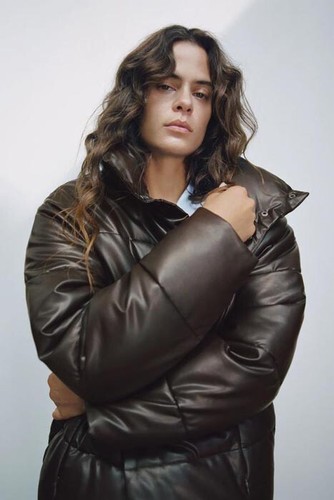 ZARA CHOCOLATE BROWN FAUX LEATHER PUFFER JACKET SIZE L - Picture 3 of 12