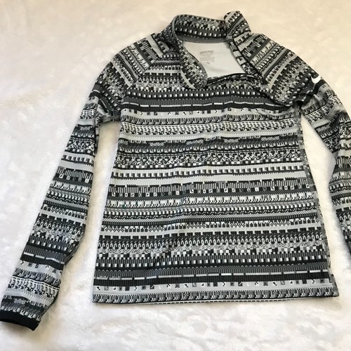 Nike Pro Mock Neck Pullover Shirt Girls Small Thumb Holes Geometric Black White - Picture 9 of 9