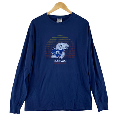 Comfort Wash Long Sleeve Tee Shirt Mens Medium Blue  Kansas KU Jay Hawks