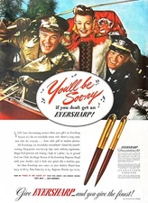 1943 EVERSHARP PENS Genuine Vintage Print Ad WW II Era Soldiers