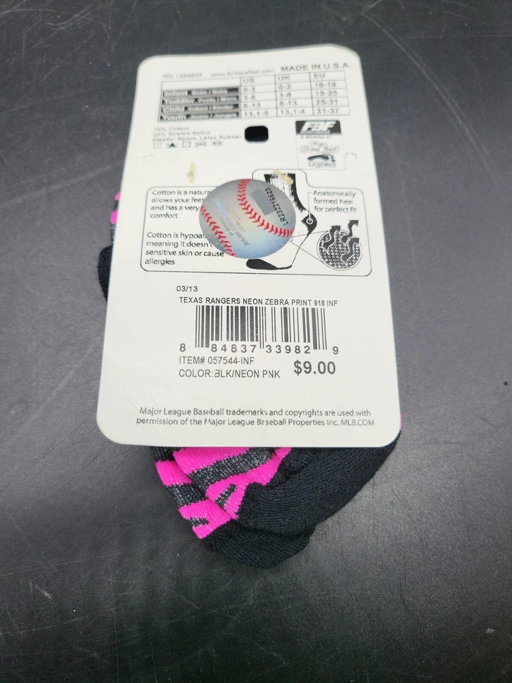 1 Par de Calcetines Texas Rangers MLB Talla Infantil 0-3 Nuevos Niña Rosa Foto 4 de 4