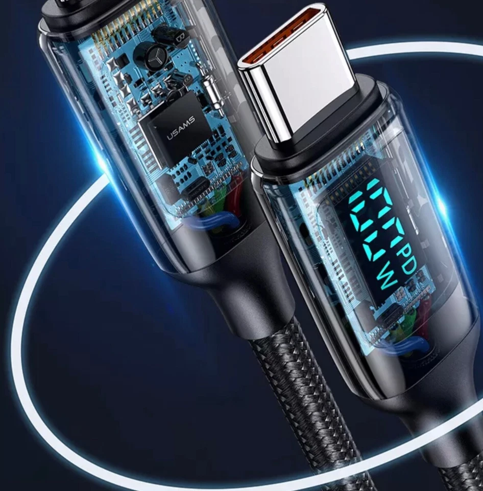 Cable Cargador Datos Carga Rápida USAMS Tipo C a Tipo C PD 100w 1.2M y Pantalla Foto 3 de 4