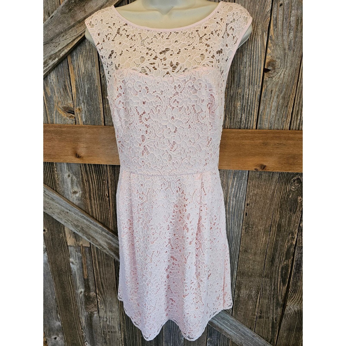 white house black market pink lace dress WHITE HOUSE BLACK MARKET GELATO PEACH PINK TONAL LACE FIT & FLARE DRESS NEW 2P