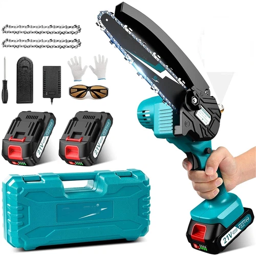 Seesii 6 Zoll Mini Kettensäge mit Automatischer Öler 2 Akku Handkettensäge Akku