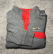 Patagonia Organic Cotton Quilted Snap Pullover Sweatshirt Pockets Gray Red M