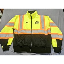 VEA Safety Jacket Mens XL Neon Yellow Reflective ANSI Class 3 Fleece Zip