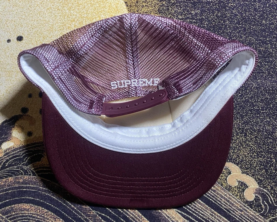 Supreme Name Plate Mesh Back 5-Panel Snap Back Trucker Hat Maroon - Image 4 of 4