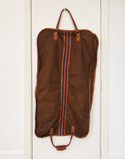 Vintage Sears Roebuck Canvas Garment Bag Brown Stripe Carry Handles MPN 9455