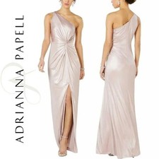Adrianna Papell Pink Metallic Slit Evening Gown 