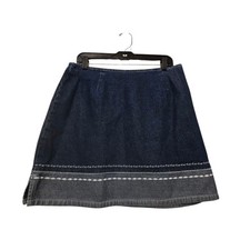 Vtg 90s Y2K Embroidered Denim Skirt Womens 13/14 Dark Wash Boho Festival Zip