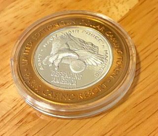 $10 Paris Casino Hotel .999 Fine Silver Strike "Defending America" Las Vegas NV