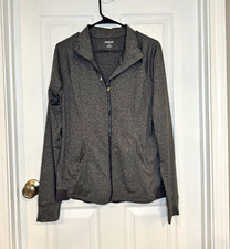 Reebok Women's Gray Solid Full Zip Hooded Hoodie Jacket Pockets Logo L/G
