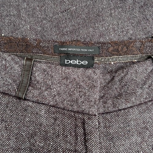 Vintage Bebe 90s y2k Flared Linen Wool Blend Trousers Aubergine UK8 - Picture 1 of 7