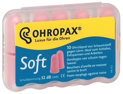 Ohropax Soft Foam Ear Plugs (10 Plugs) 1 count (Pack of 1), Pink 
