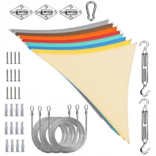 Waterproof Triangle Sun Shade Sail With 6" Hardware Kit + Cables