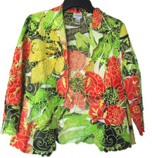 Chico's Linen Blend Bold Tropical Floral Embroidered Cutout Jacket Size 8