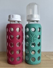 LIFE FACTORY GLASS BABY BOTTLES W/ SILICONE COVER 9 Oz. Lot Of 2