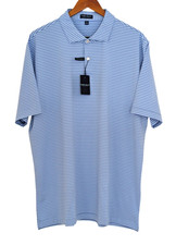 Peter Millar golf polo 2XL blue striped performance Crown Crafted Sawyer