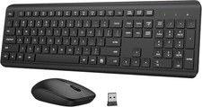 Wireless Keyboard and Mouse Combo, Full-Size Silent Ergonomic Keyboard and Optic