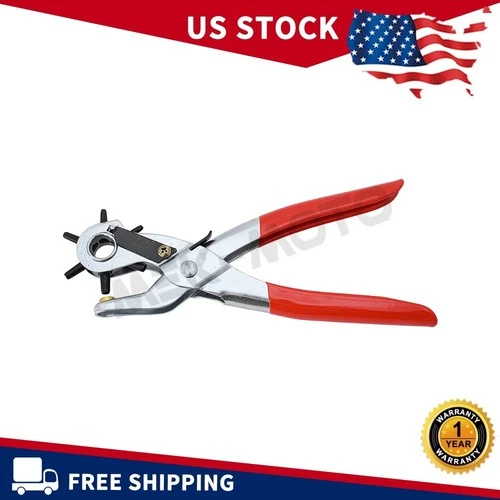 RED Duty Hand Pliers Fit For Leather Hole Punch  Belt Holes 6 Sized Puncher Tool