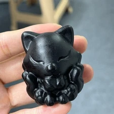 1pc Natural obsidian nine-tailed fox carved Quartz Crystal model Skull 1.6"