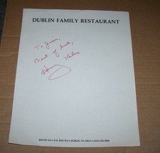 Harry Kalas Signed Dublin Family Restaurant Stationary Signed To Jason